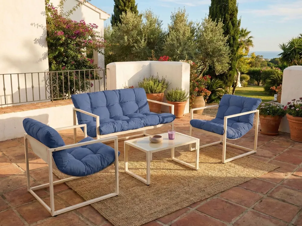 Lounge Set mit Tisch 4-Sitzer GARDA Metall Blau