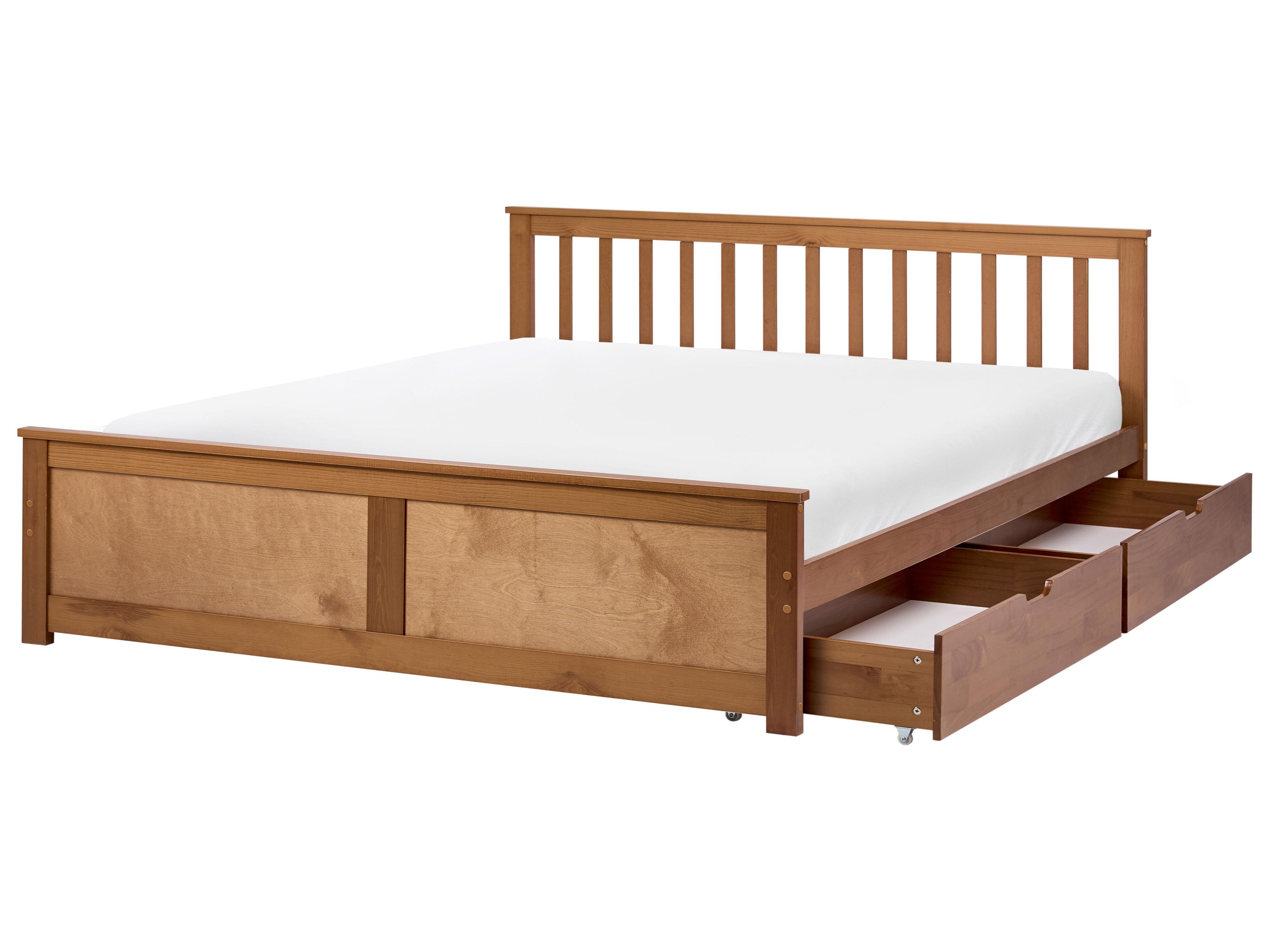 Bett mit 2 Schubladen Kiefernholz OLENDON 160 x 200 cm Braun - Beliani.be