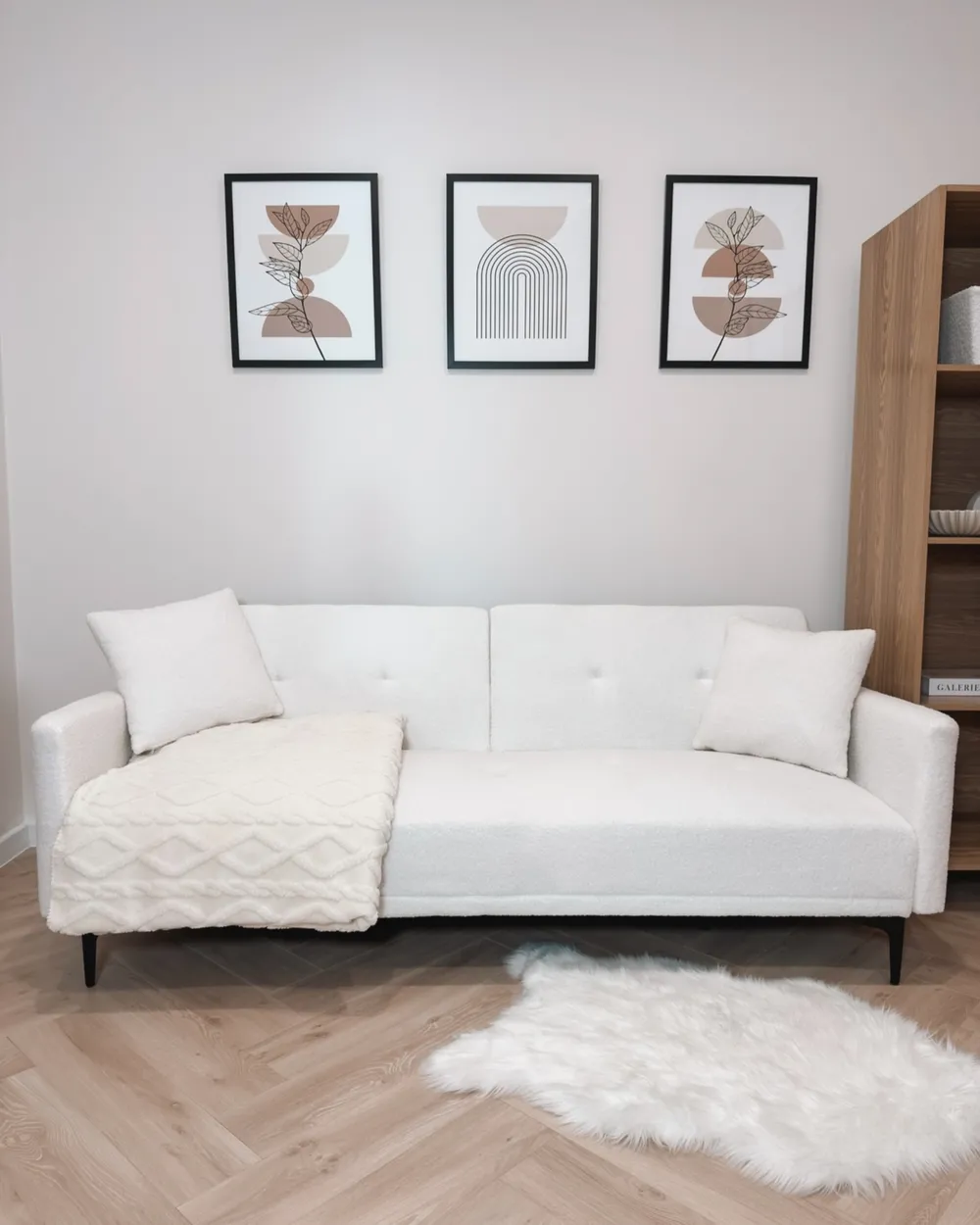 Schlafsofa 3-Sitzer LUCAN Bouclé Cremeweiß_1039235