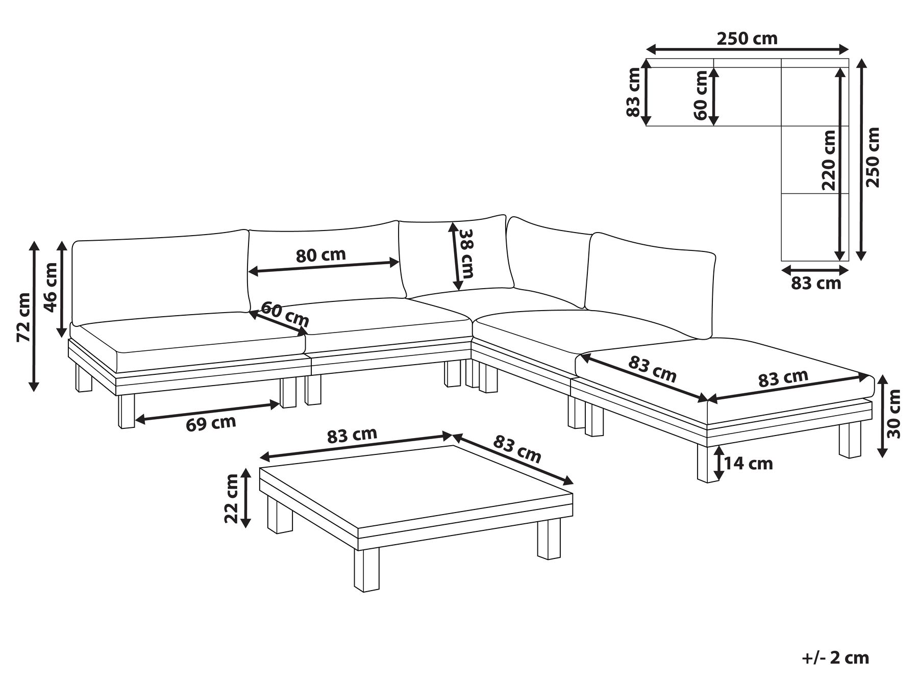 Garten Ecksofa mit Tisch 5-Sitzer FRAZZANO zertifiziertes Akazienholz Cremeweiß_1028750