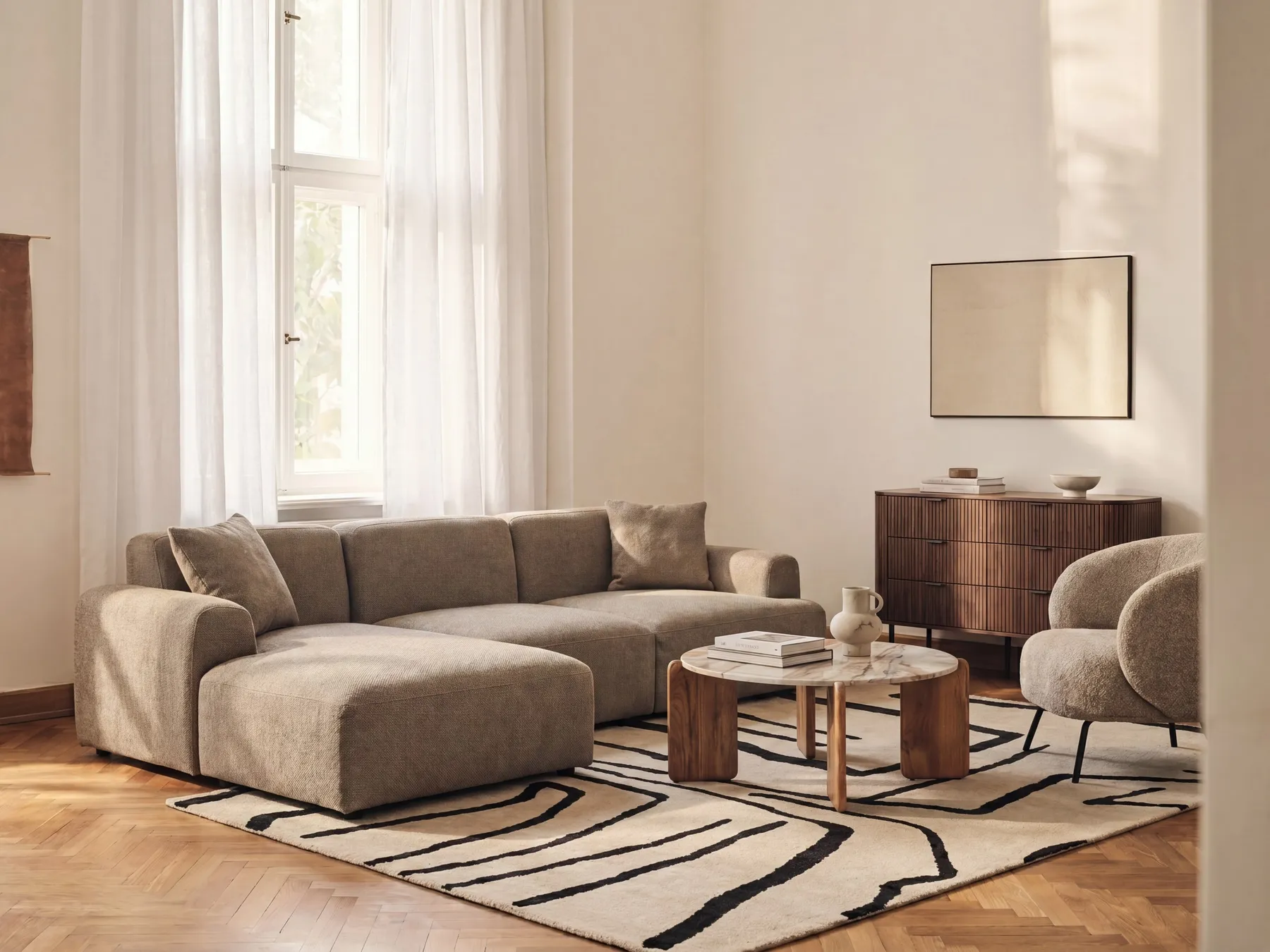 Modul Ecksofa 3-Sitzer HEDE Stoff Braun rechtsseitig_1086689