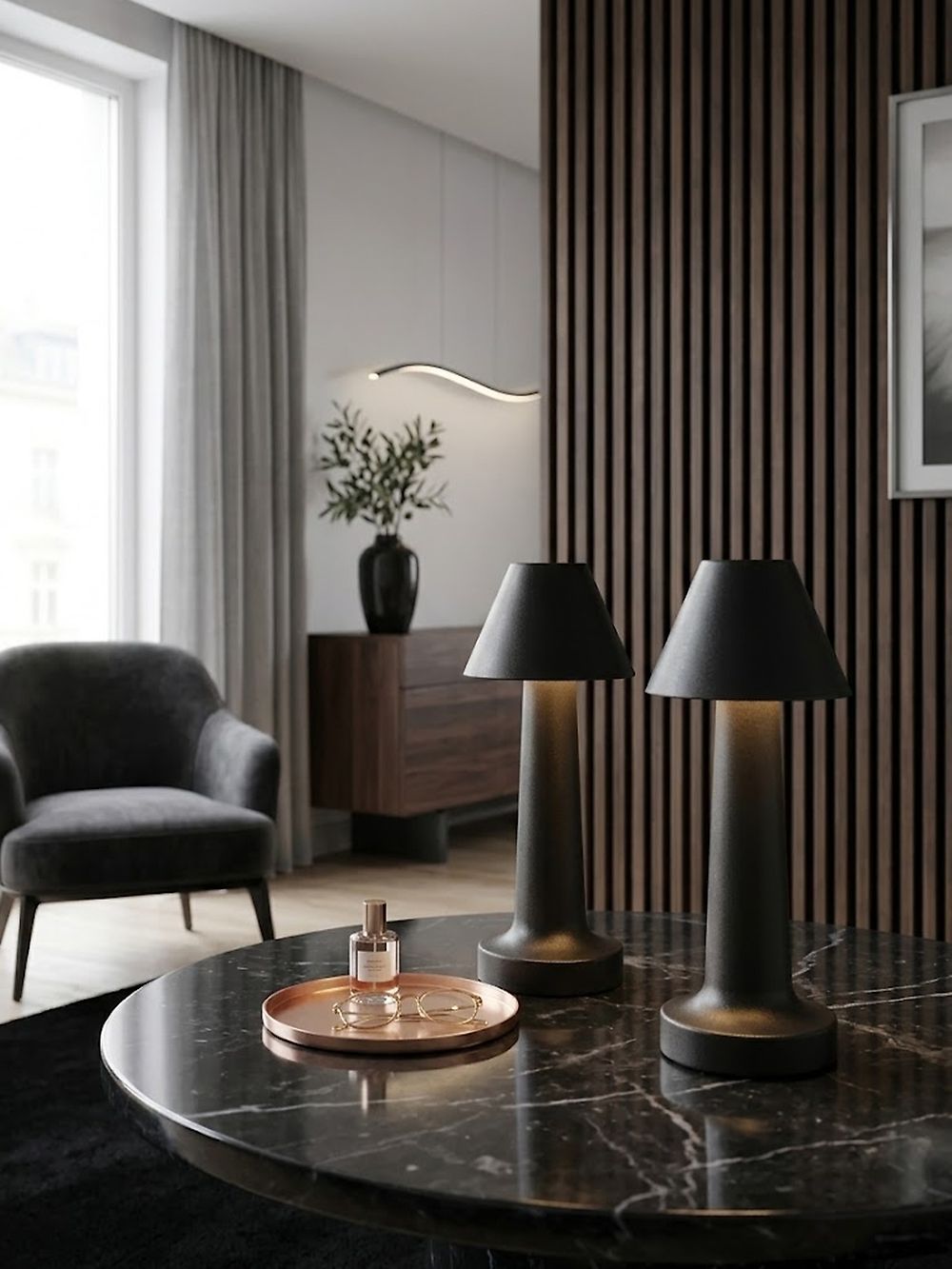Set of 2 Wireless LED Table Lamp JOANES with Dimmer Metal Black