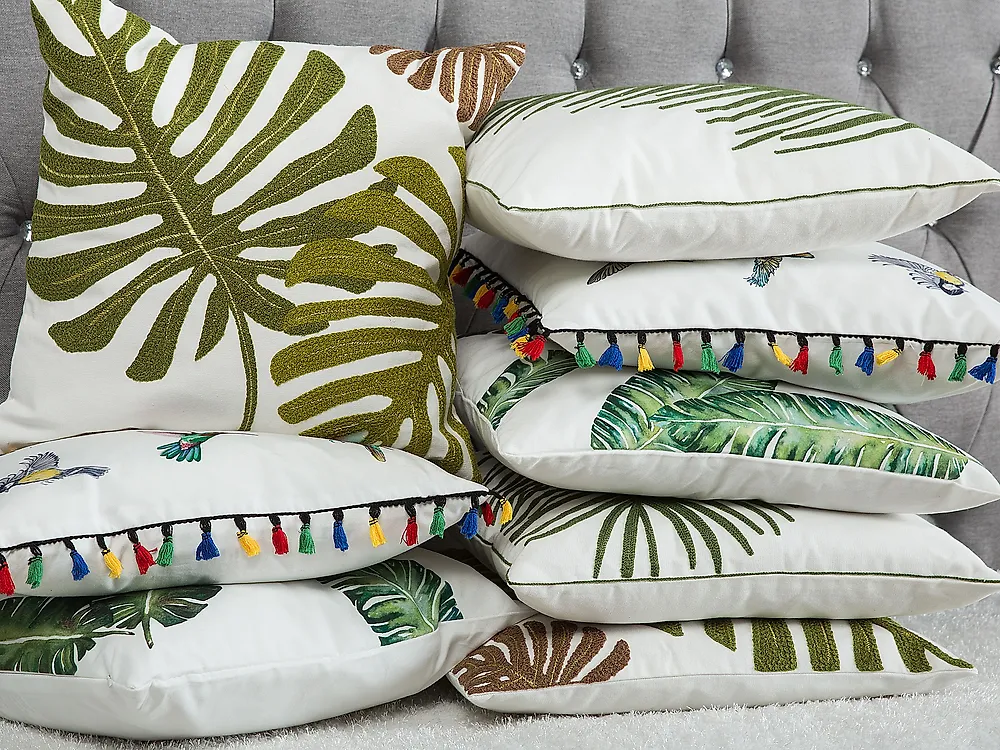 Set of 2 Decorative Cushions DIANELLA 45 x 45 cm Dark Green Plant Pattern_1183030