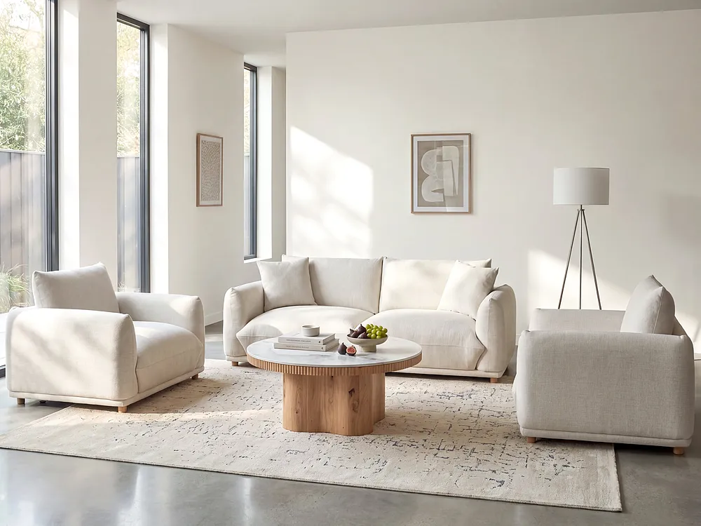 Sofa Set 5-Sitzer LUVOS Stoff Cremeweiß_1159190