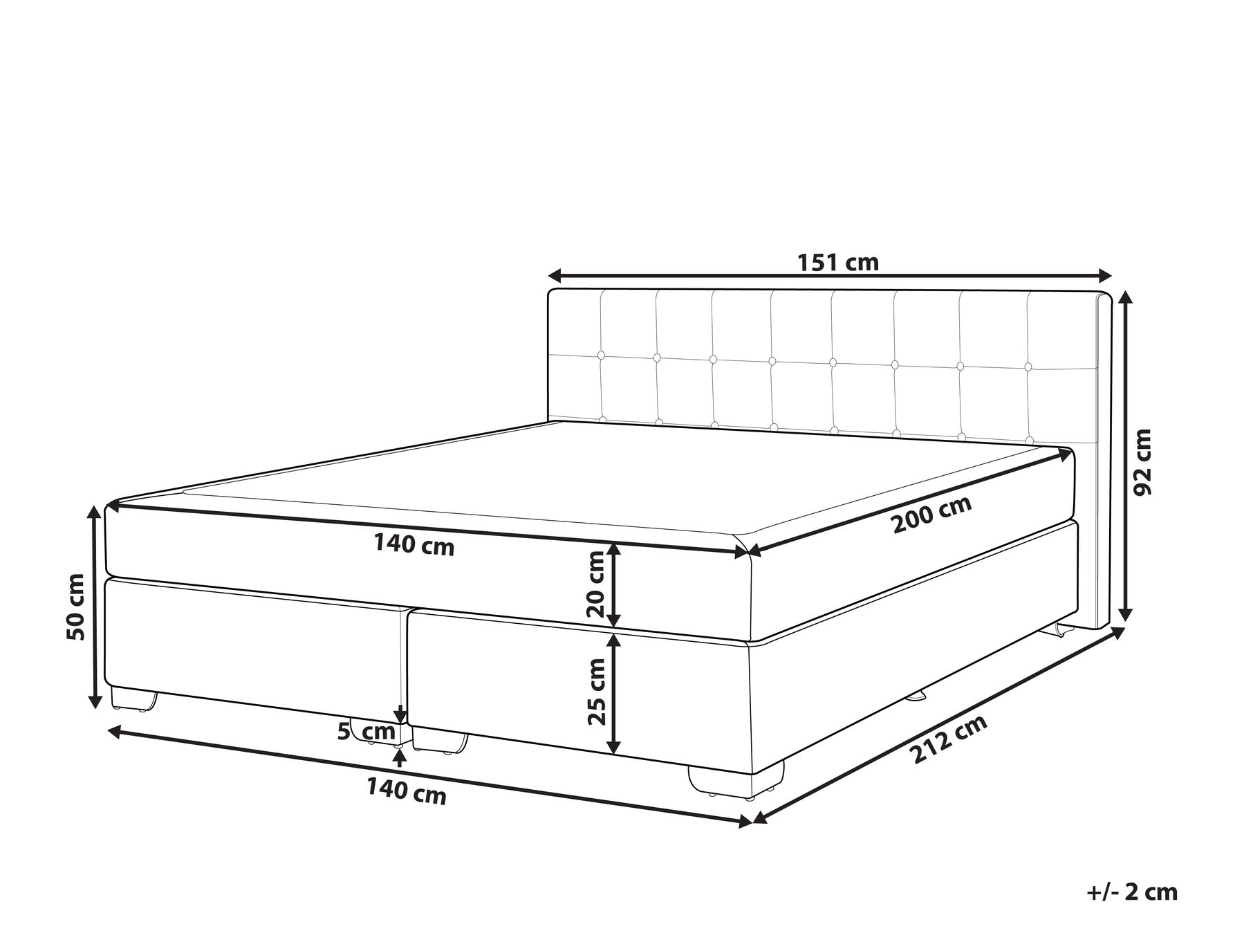 Kontinentalna postelja Blago ADMIRAL 140 x 200 cm Črna_802351