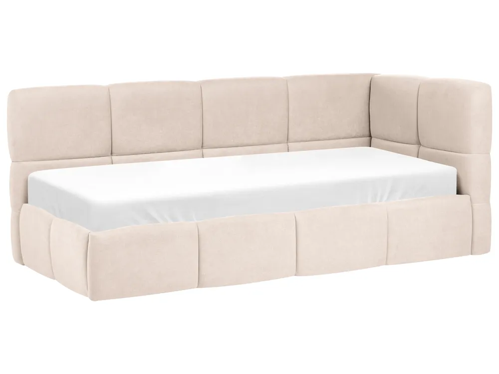 Tagesbett Stoff JACOU 90 x 200 cm mit Stauraum rechtsseitig Hellbeige