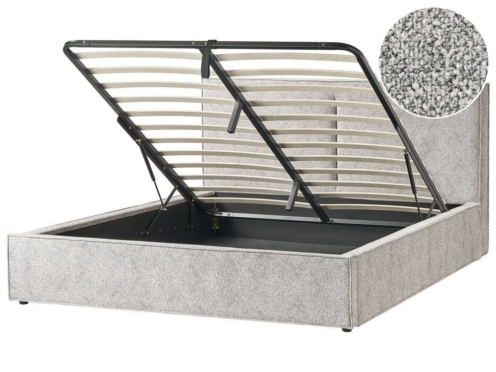 Ottoman Bed MOISSAC Velour Knit Black/ White 180 x 200 cm (EU Super King)