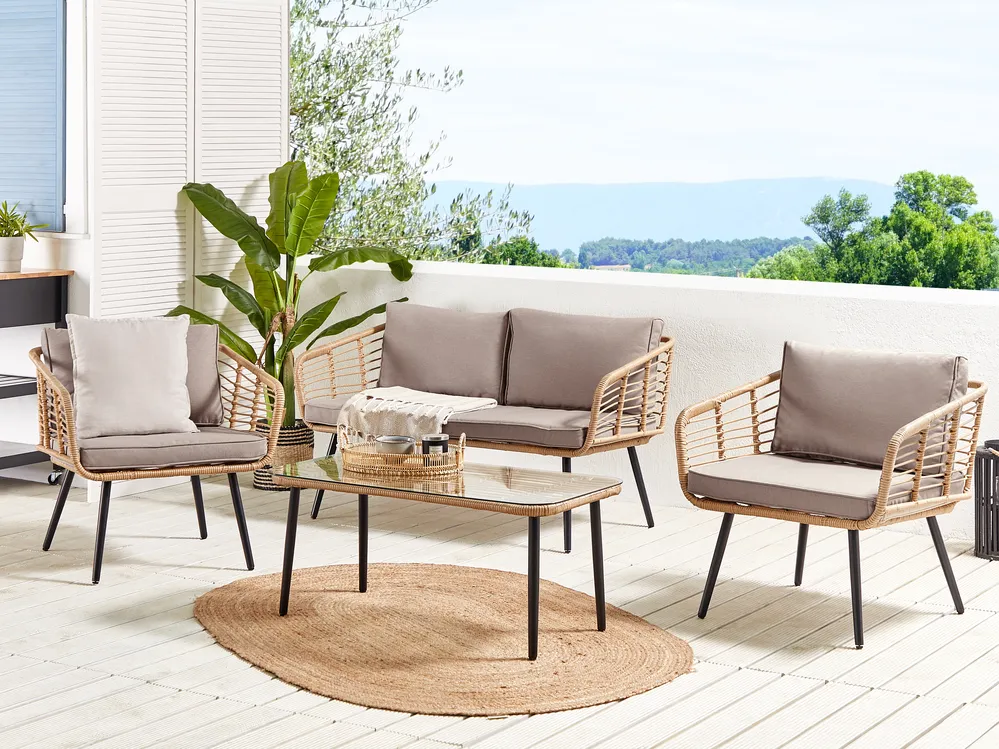 Lounge Set mit Tisch 4-Sitzer CORINTH II Polyrattan Naturfarben_1125502