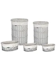 Aufbewahrungskorb 5er Set VAKARI Weidenholz Weiß 55/89 L_939899