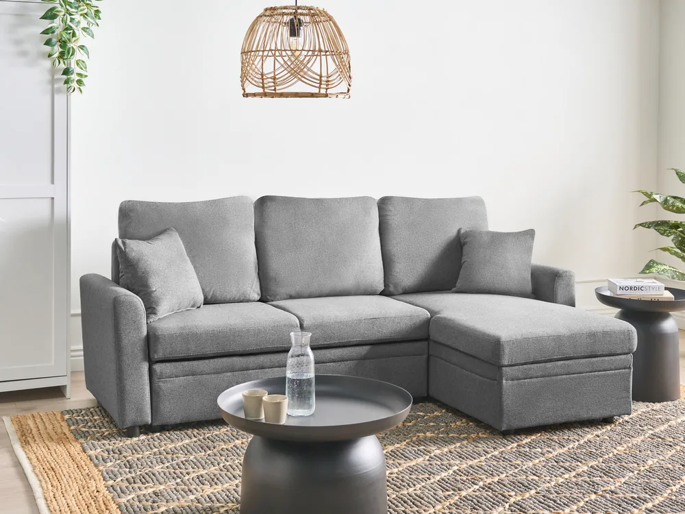 Eckschlafsofa 3-Sitzer NASSJO Kunstleinen Grau linksseitig
