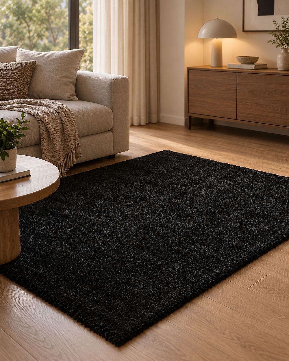Shaggy Rug DEMRE Black 140 x 200 cm