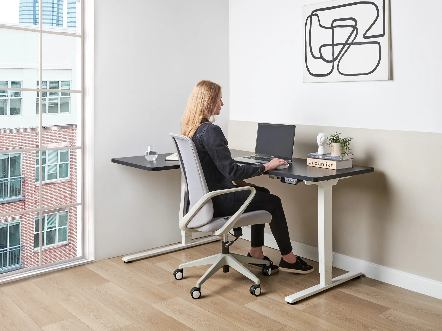 Electric Adjustable Corner Desk DESTINES 160 cm 109 cm Black/ White Left Hand_927719