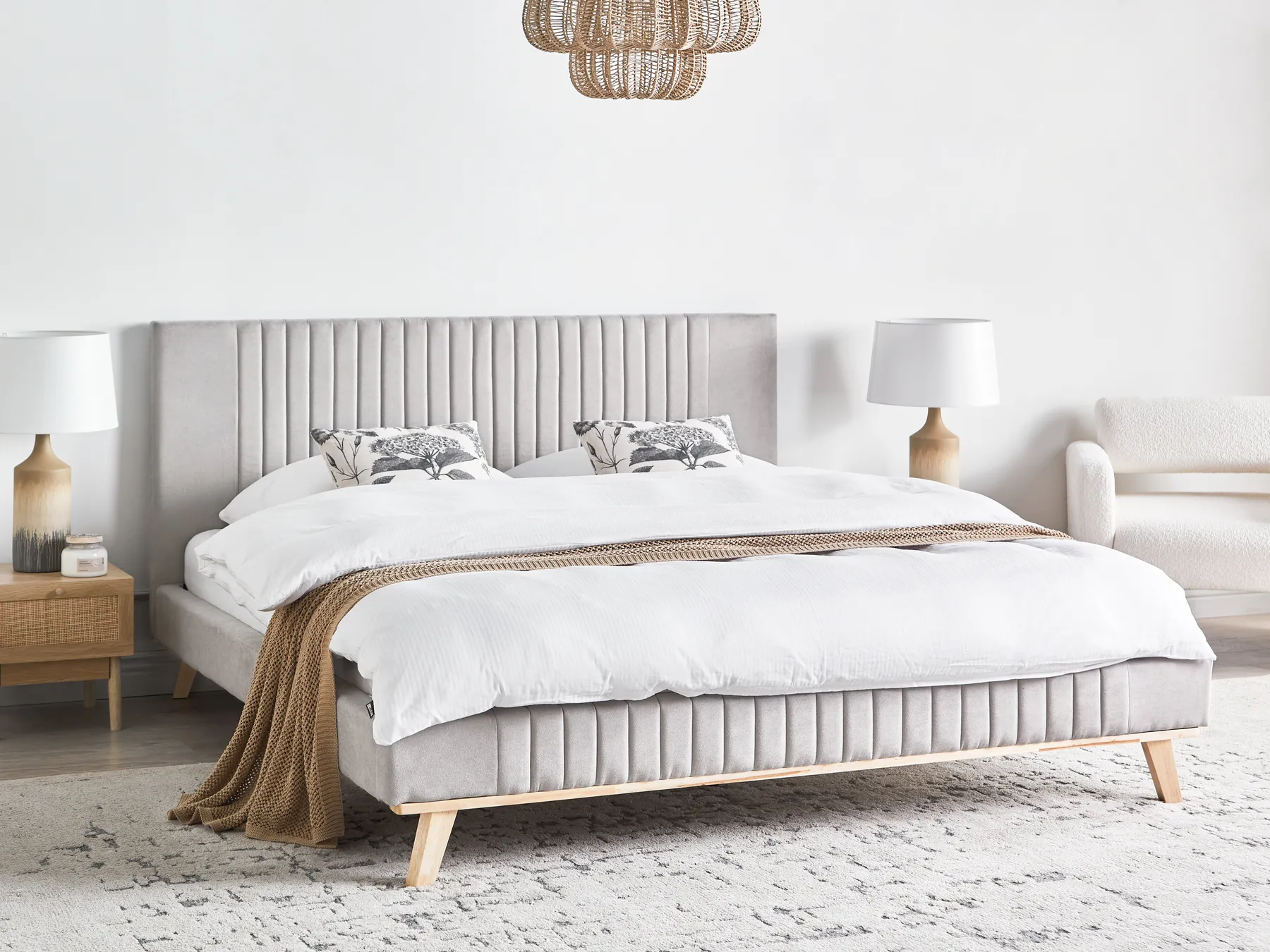 Bed Chenille TALENCE 180 x 200 cm (EU Super King) Light Grey_980985