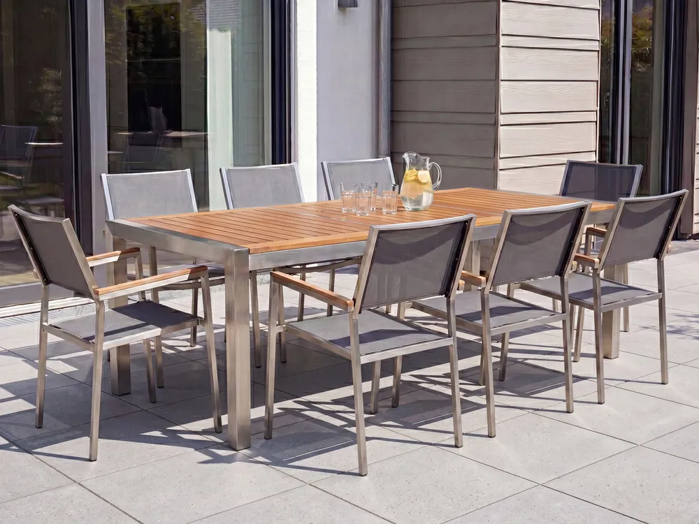 Garden Dining Set 8 Seater GROSSETO Eucalyptus Wood Brown/ Grey