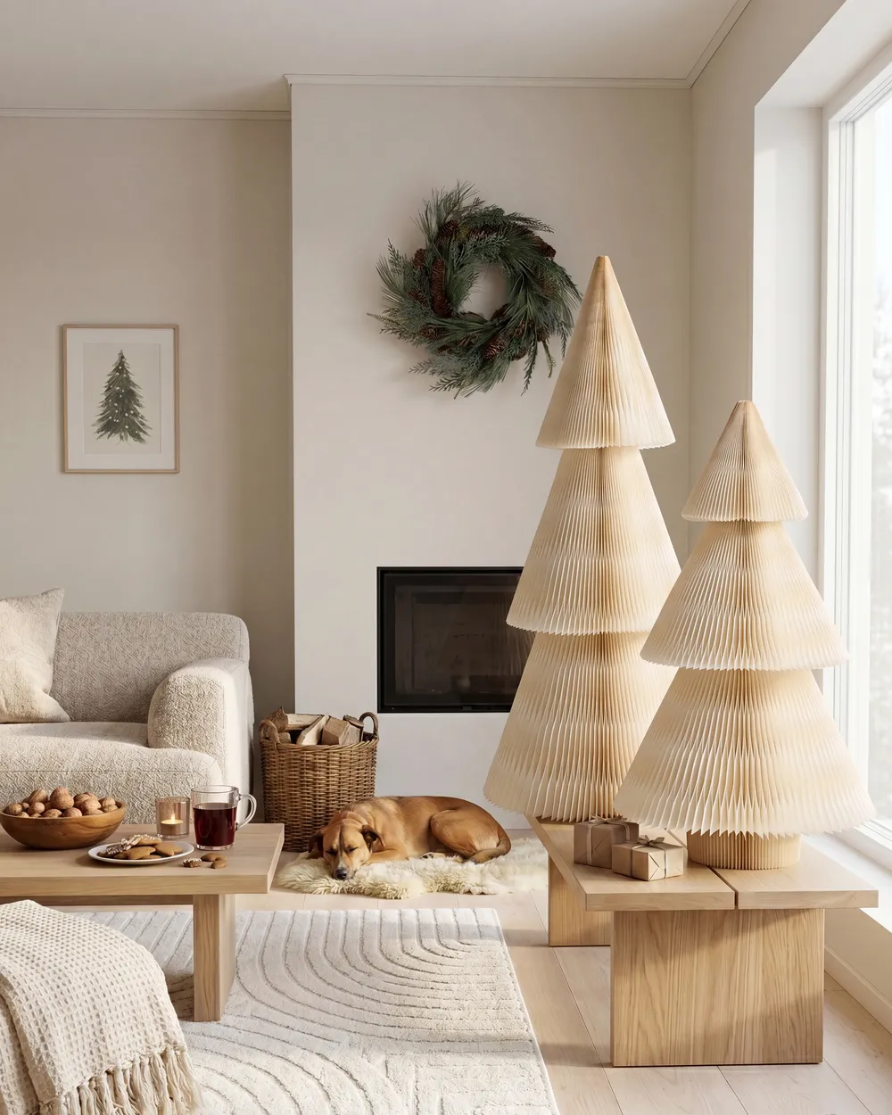 Set of 2 Christmas Decorations VEFSNA 90/122 cm Christmas Tree Beige_1084857
