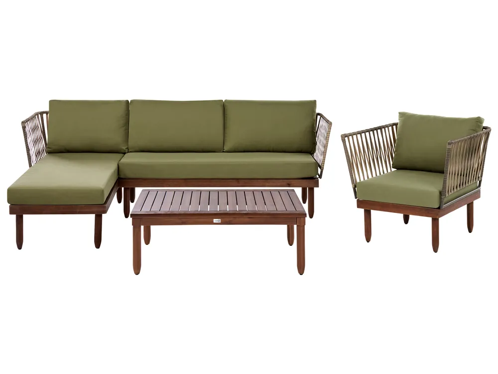 Lounge Set mit Tisch 4-Sitzer CREMONA Akazienholz Dunkelbraun / Grün rechtsseitig