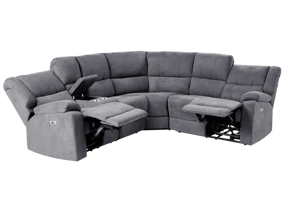 Electric Recliner Corner Sofa 5 Seater ROKKE Fabric Grey with USB Port Left Hand
