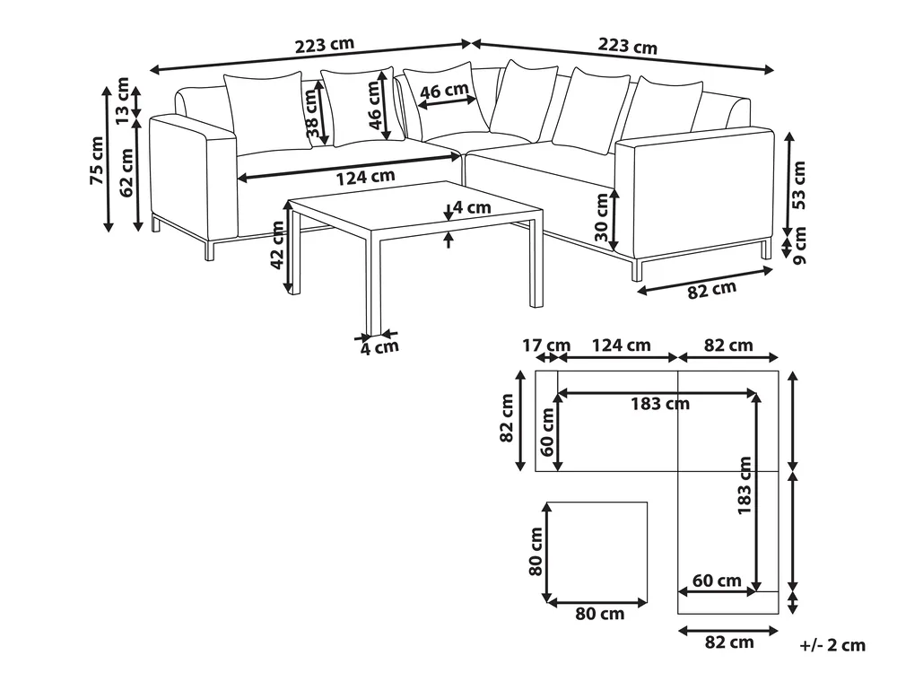 Garten Ecksofa mit Tisch 5-Sitzer BELIZE modular Beige rechtsseitig_833581