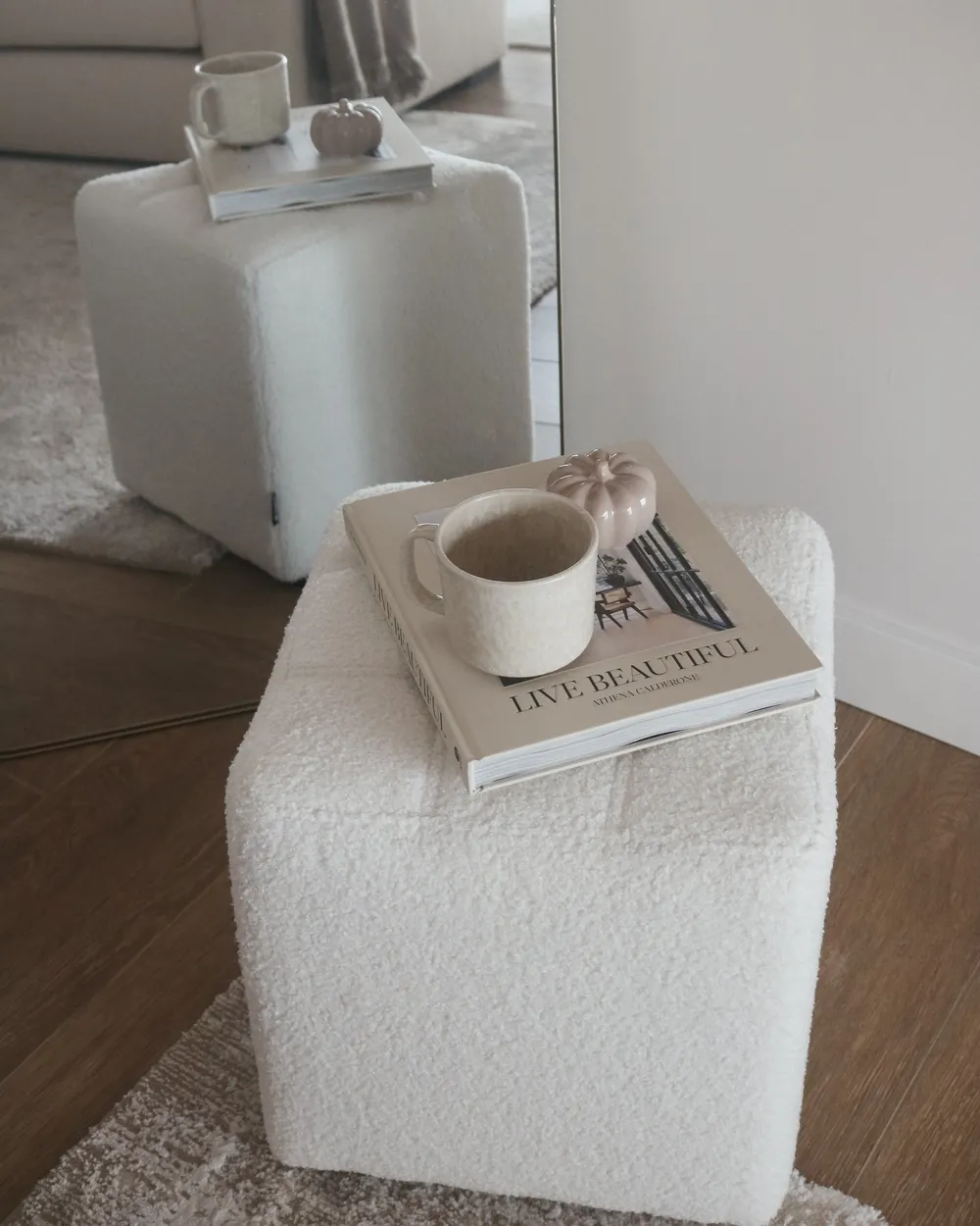 Pouf KANSAS Bouclé Weiß_949377