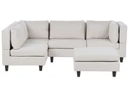 Modular Corner Sofa 4 Seater UNSTAD with Ottoman Fabric Light Beige Right Hand_925308