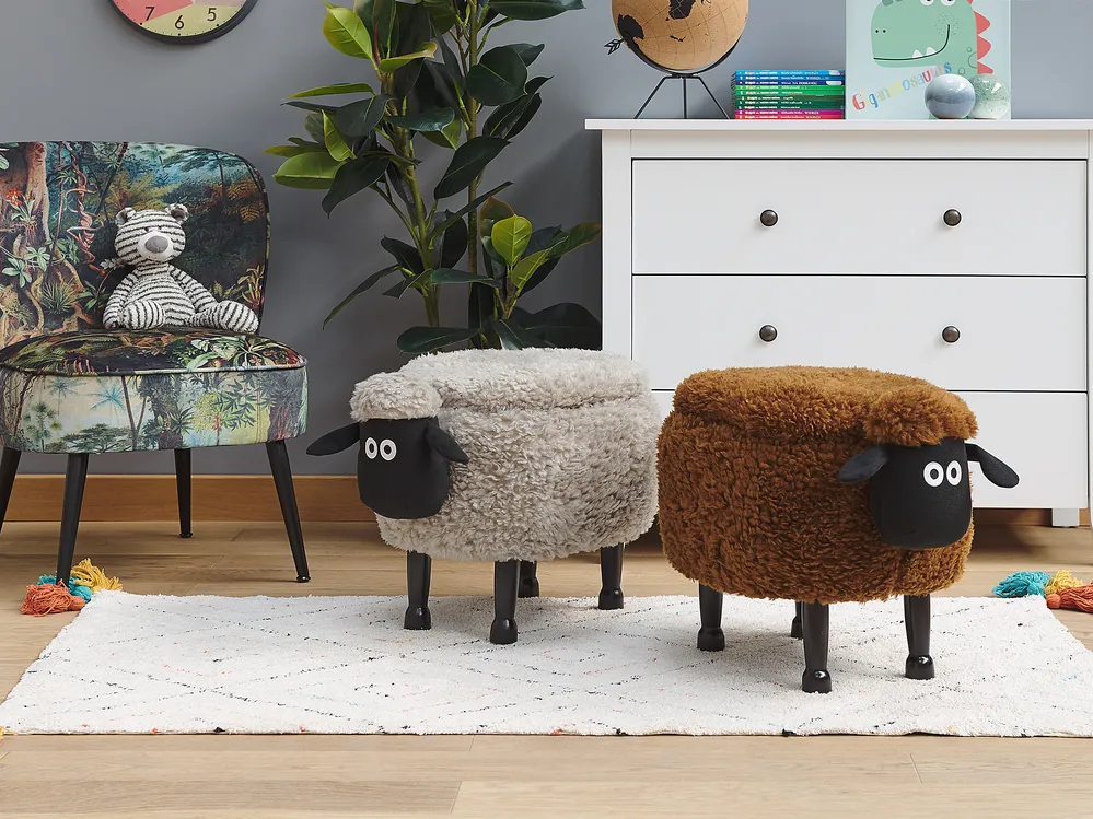 Tierhocker mit Stauraum SHEEP Schaf Stoff Grau_783605