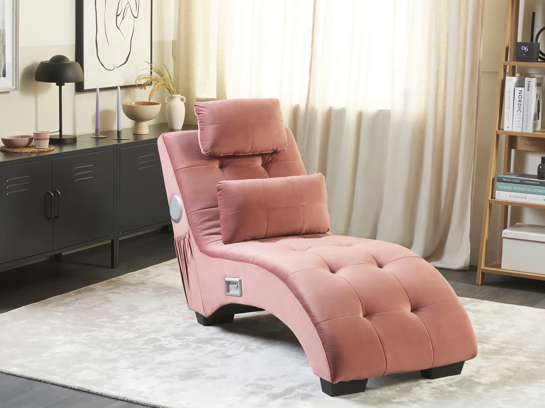 Chaiselongue SIMORRE mit Bluetooth-Lautsprecher Samtstoff Pastellrosa_823096