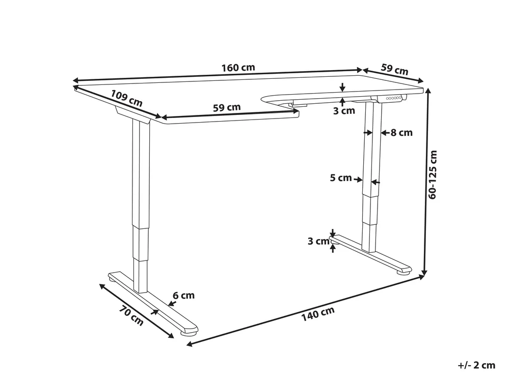 Eckschreibtisch elektrisch höhenverstellbar DESTINES 160 cm 109 cm Schwarz linksseitig_927791