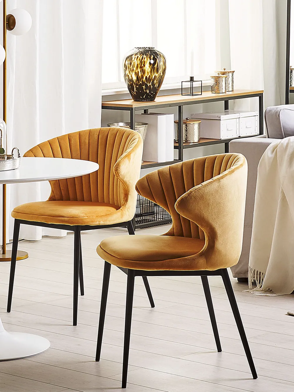 Set of 2 Dining Chairs AUGUSTA Velvet Mustard_767638