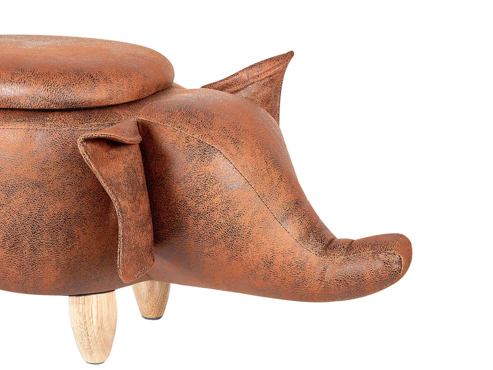 Storage Animal Stool ELEPHANT Elephant Faux Leather Dark Brown_934716