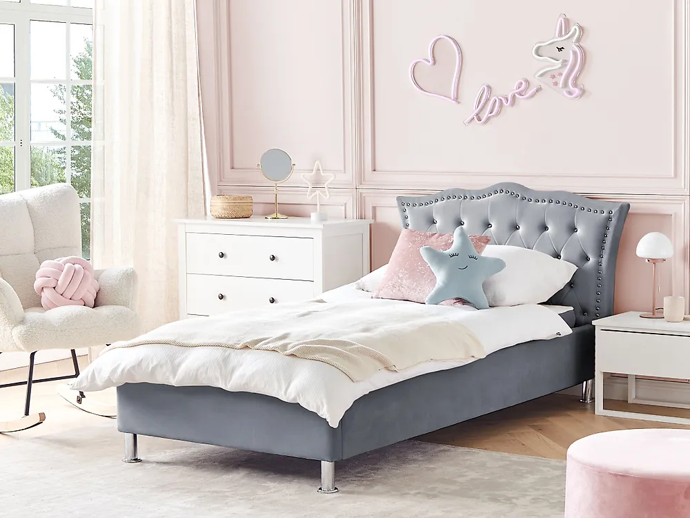 Bett mit Stauraum METZ Samtstoff Grau 90 x 200 cm_1180227