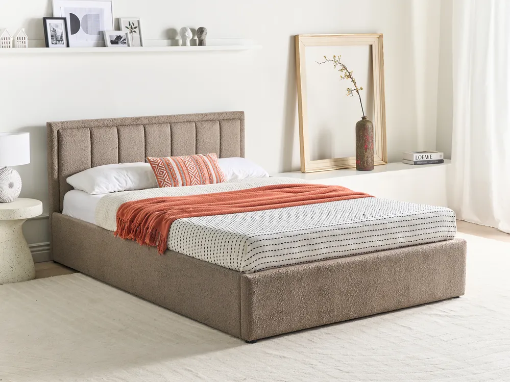 Bett mit Stauraum MONTLAUR Bouclé Taupe 140 x 200 cm