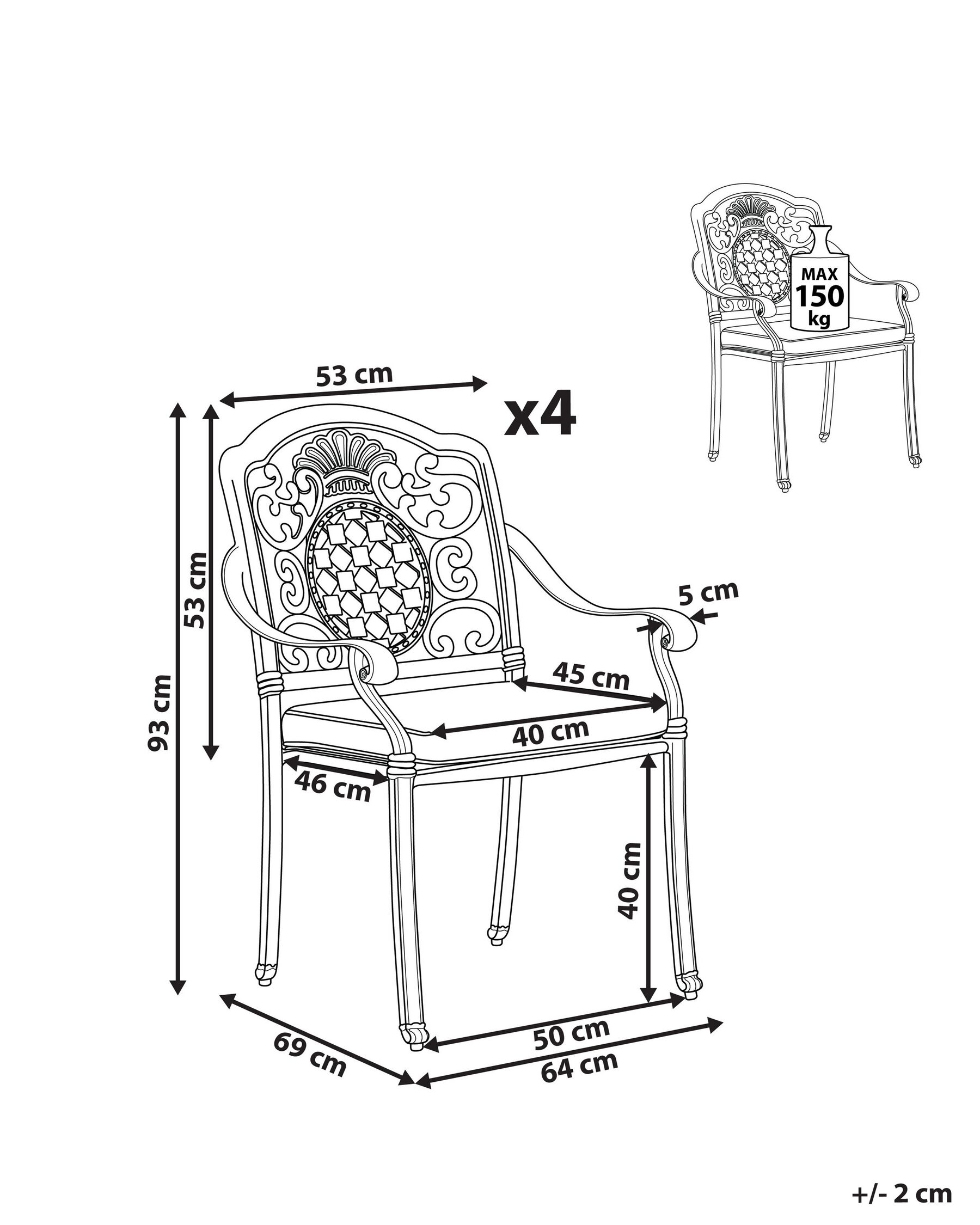 Set mit 4 Stühlen und Sitzkissen SALENTO Metall Dunkelbraun_765568