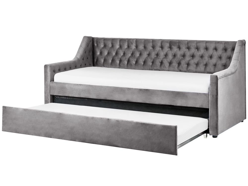 Lit gigogne Velours MONTARGIS 90 x 200 cm Gris clair