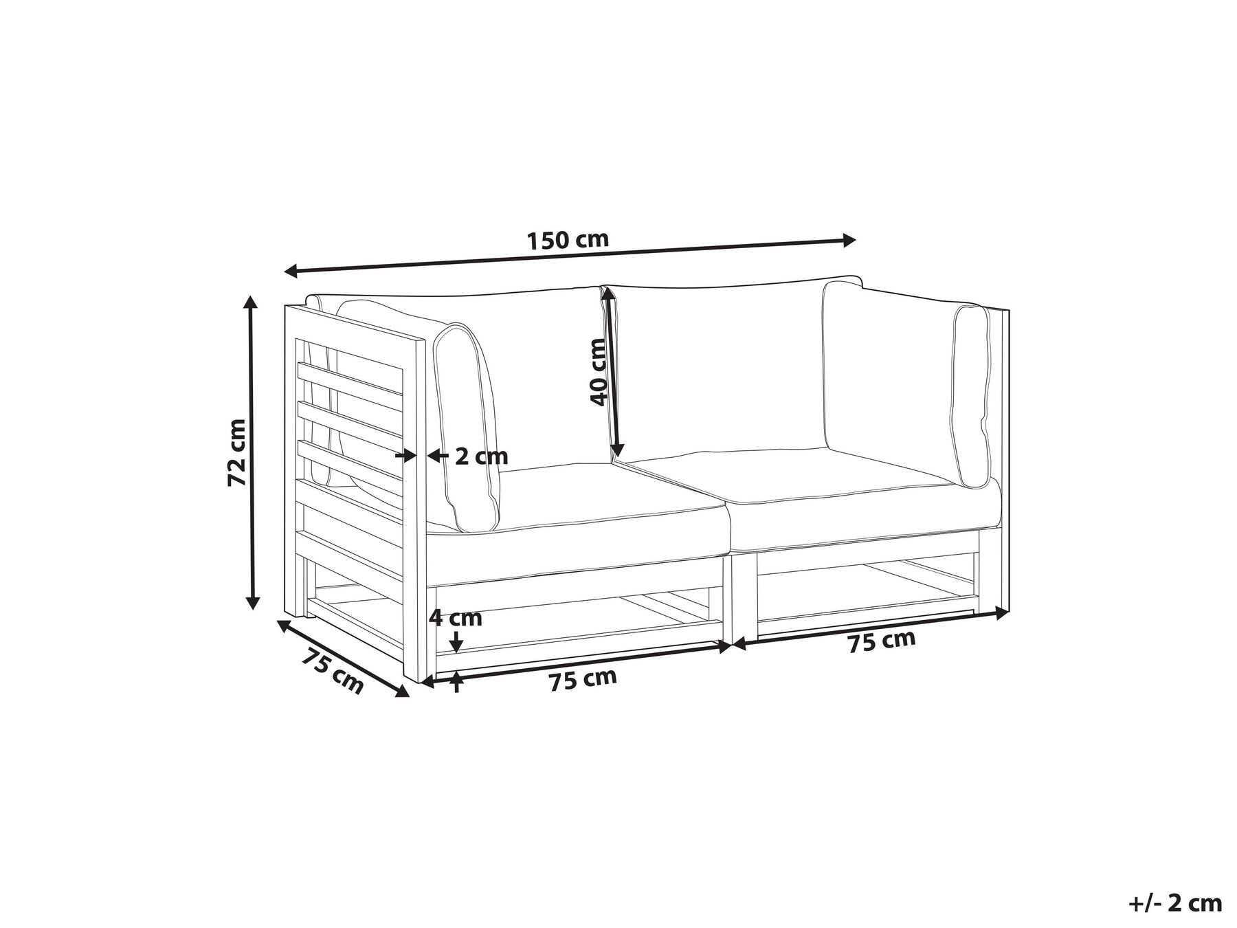 Gartensofa 2-Sitzer TRANI modular Akazienholz Dunkelrot_895500