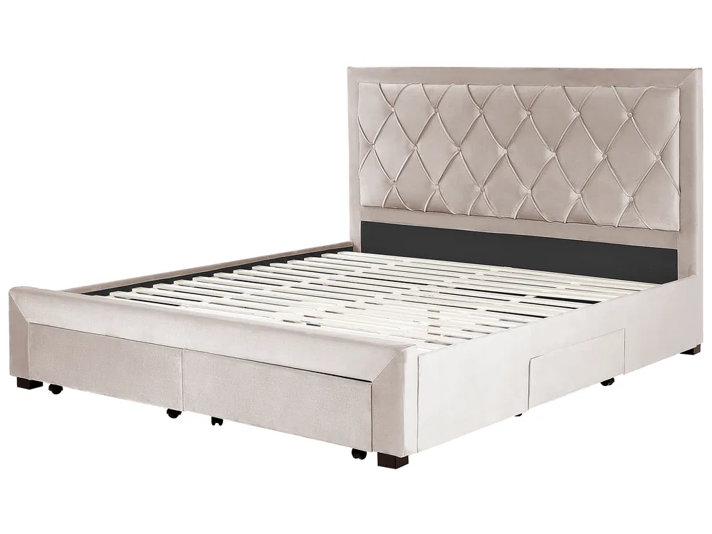 Bed with Storage Drawers LIEVIN Velvet Beige 180 x 200 cm (EU Super King)_858045