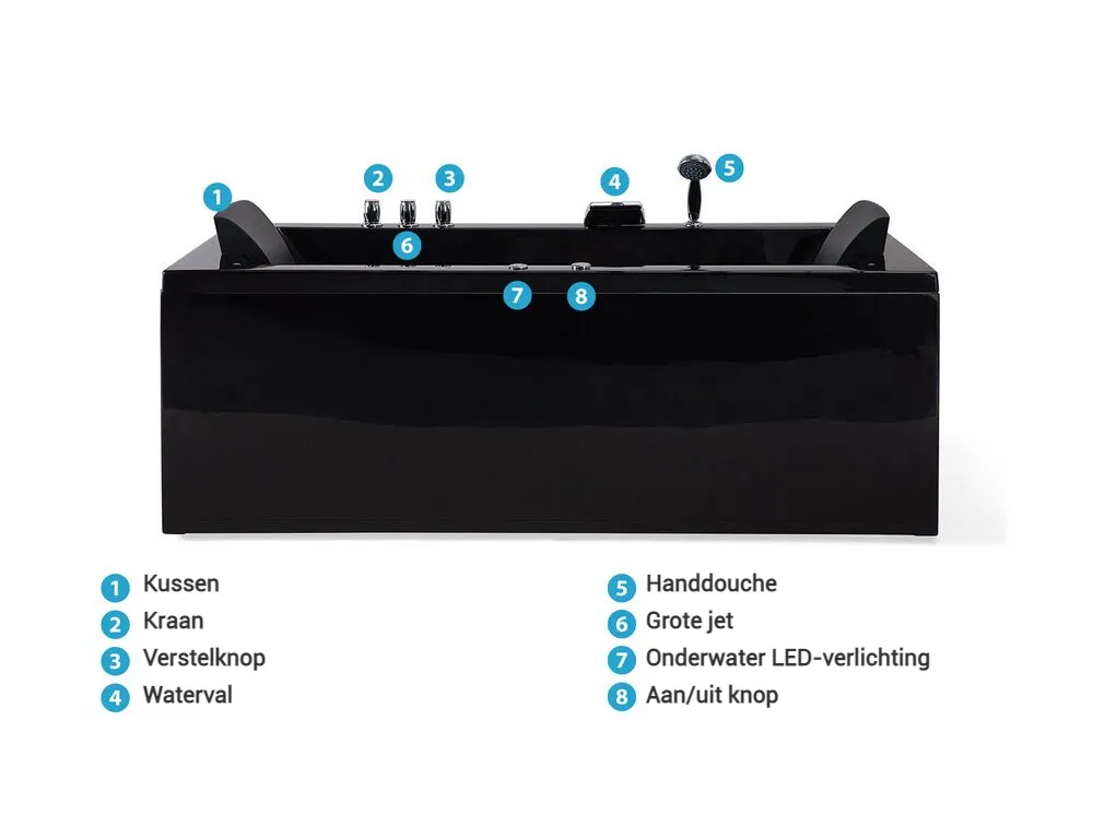 Hoek bubbelbad met LED VARADERO 183 x 90 cm Zwart rechtszijdig_787094