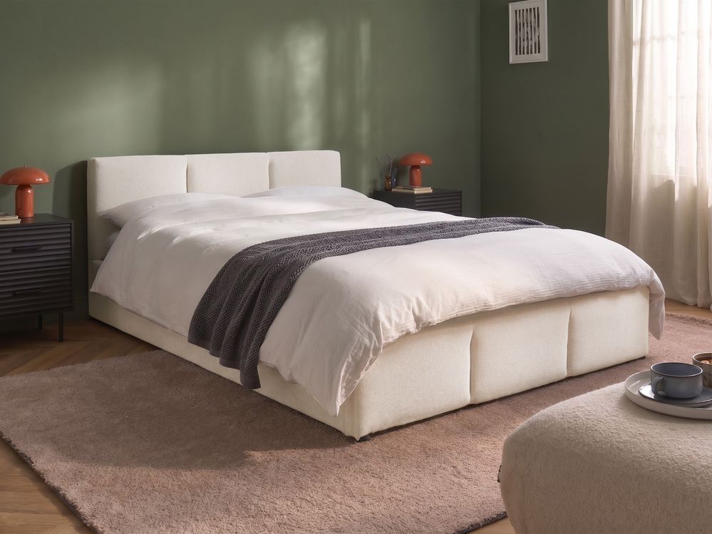 Bed met opbergruimte BOUSSE Stof Gebroken wit 140 x 200 cm