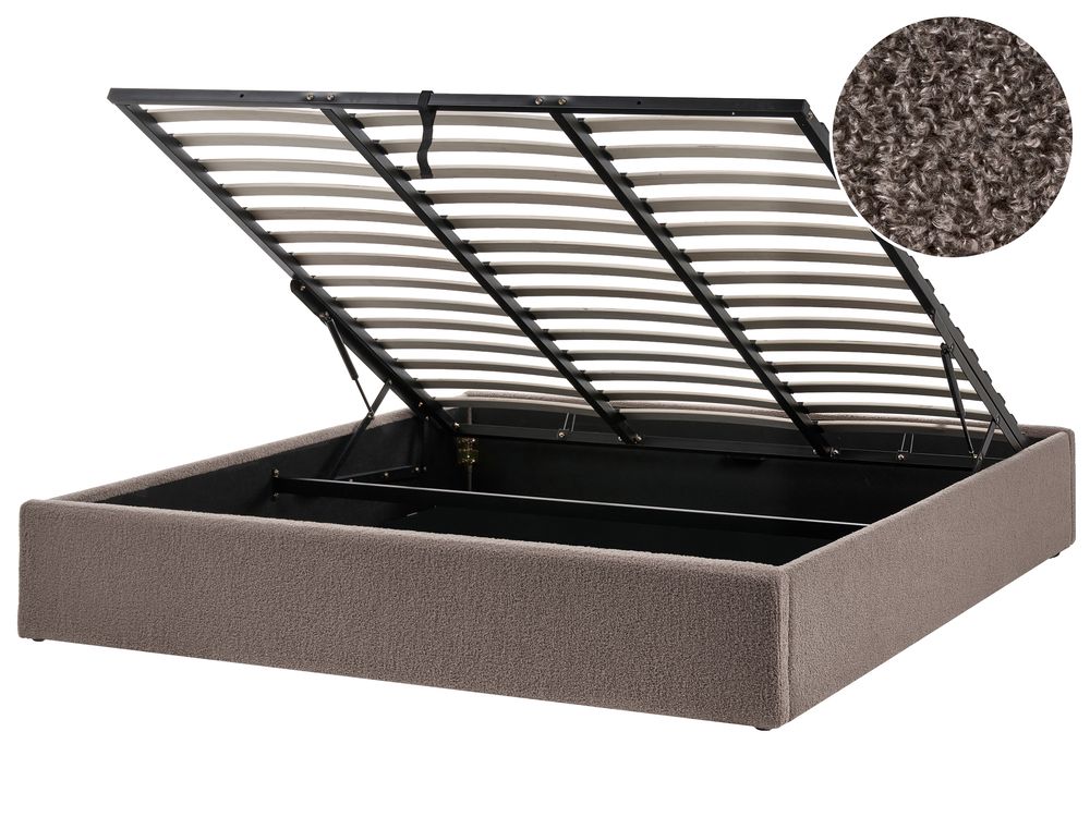 Ottoman Bed without Headboard DINAN Boucle Taupe 180 x 200 cm (EU Super King)