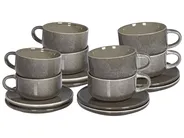 Tassen 8er Set mit Untertellern COSTMARY Steinzeug Grau_986467