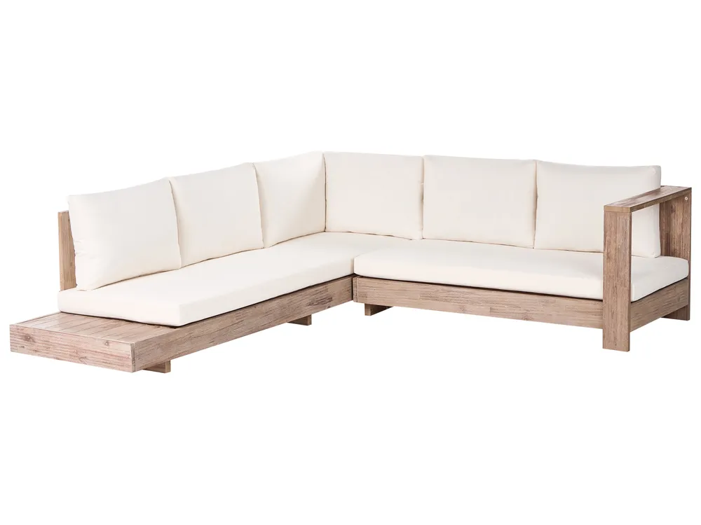 Garten Ecksofa 5-Sitzer MARETTIMO zertifiziertes Akazienholz Cremeweiß linksseitig