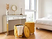 Set of 2 Storage Pouffes PUEBLO Velvet Mustard_1185950