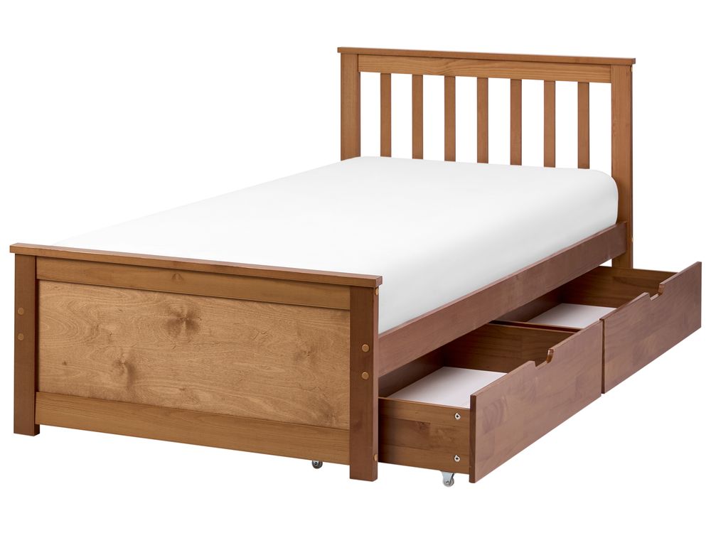 Bed with 2 Drawers OLENDON Pine Wood Brown 90 x 200 cm (EU Single)