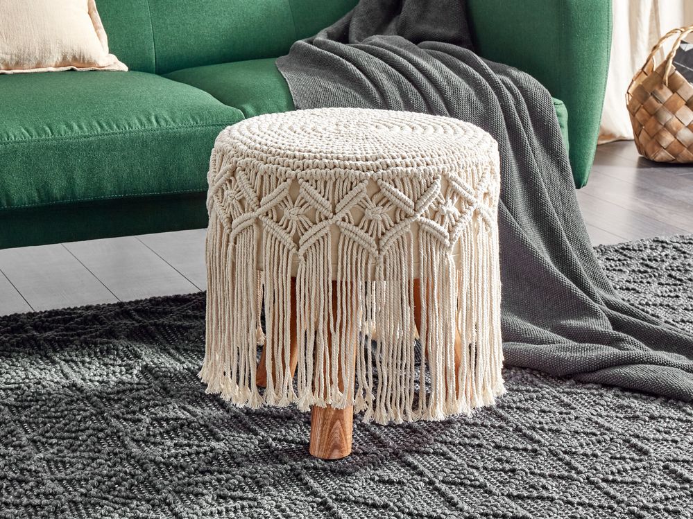 Repose-pied Macramé NAWABAD Coton Beige