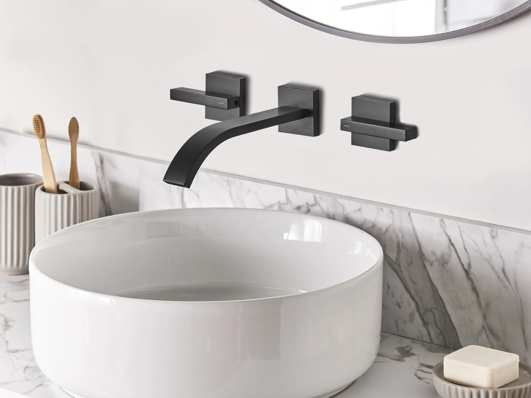 Wall Mounted Basin Mixer Tap BERRACO Brass Black_986805