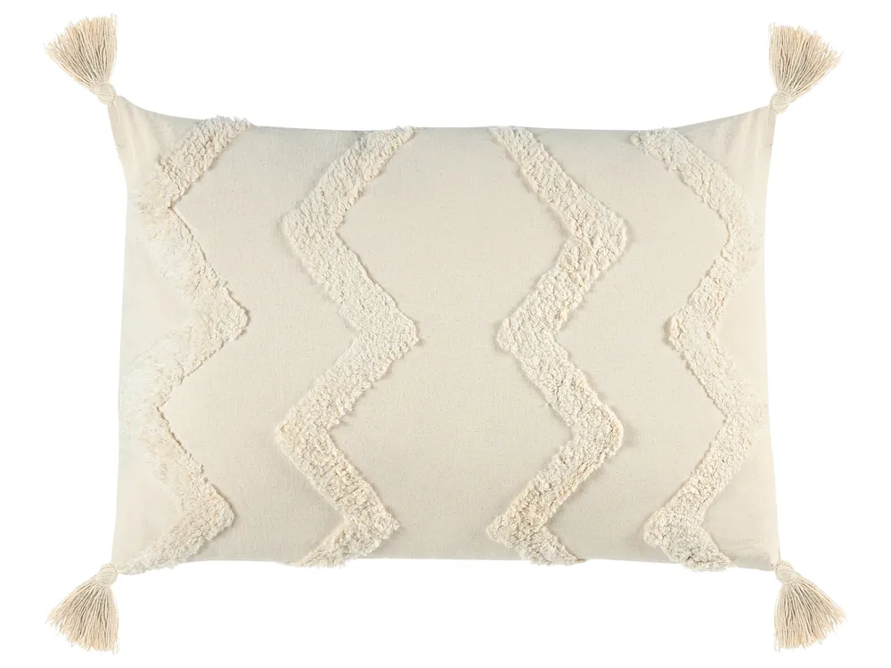 Set of 2 Decorative Cushions CERINTHE 40 x 60 cm Cotton Light Beige Chevron Pattern_835173