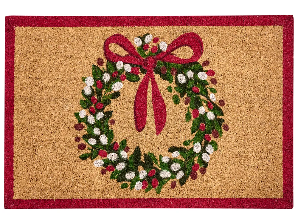Fußmatte BULUSAN Naturfarben 60 x 90 cm Weihnachtsmotiv Kokosfasern