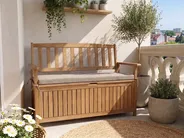 Gartenbank mit Auflage SOVANA 120 cm mit Stauraum Akazienholz Beige_1110046