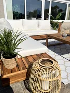 Garten Ecksofa 5-Sitzer MARETTIMO zertifiziertes Akazienholz Cremeweiß linksseitig_867101