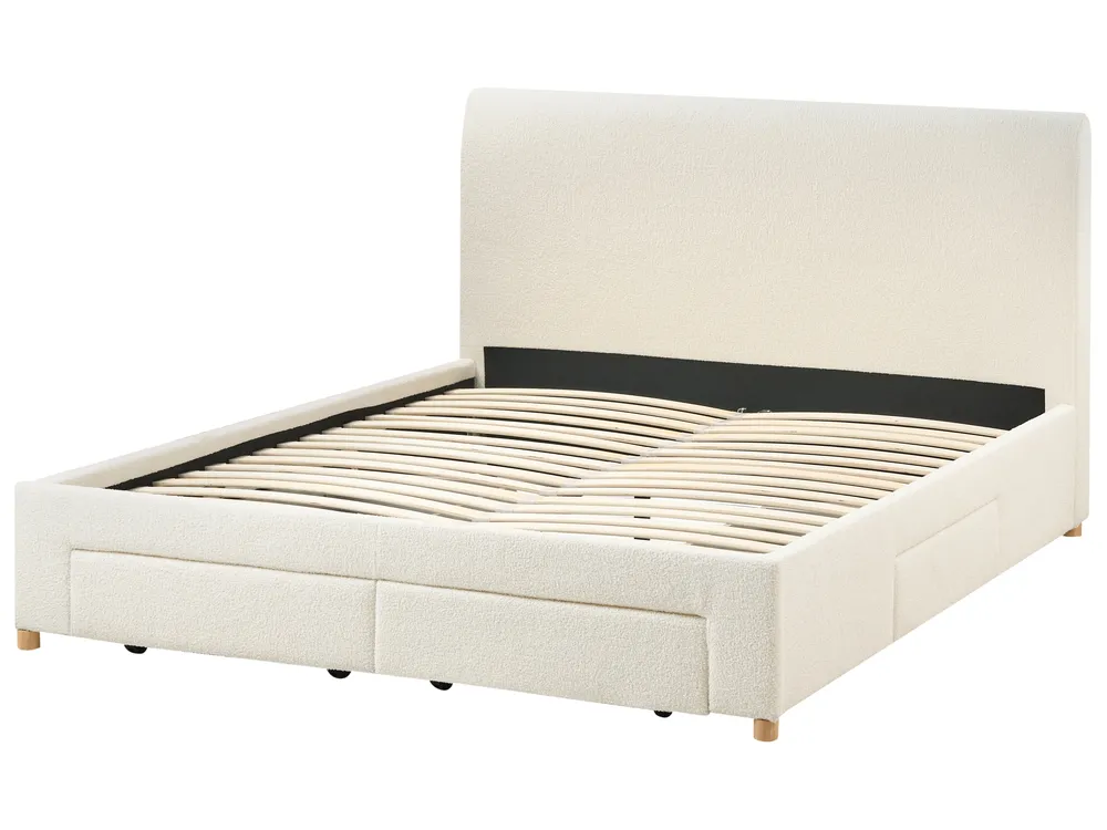 Bett mit Schubladen SOUTRIN Bouclé Cremeweiß 180 x 200 cm_993507