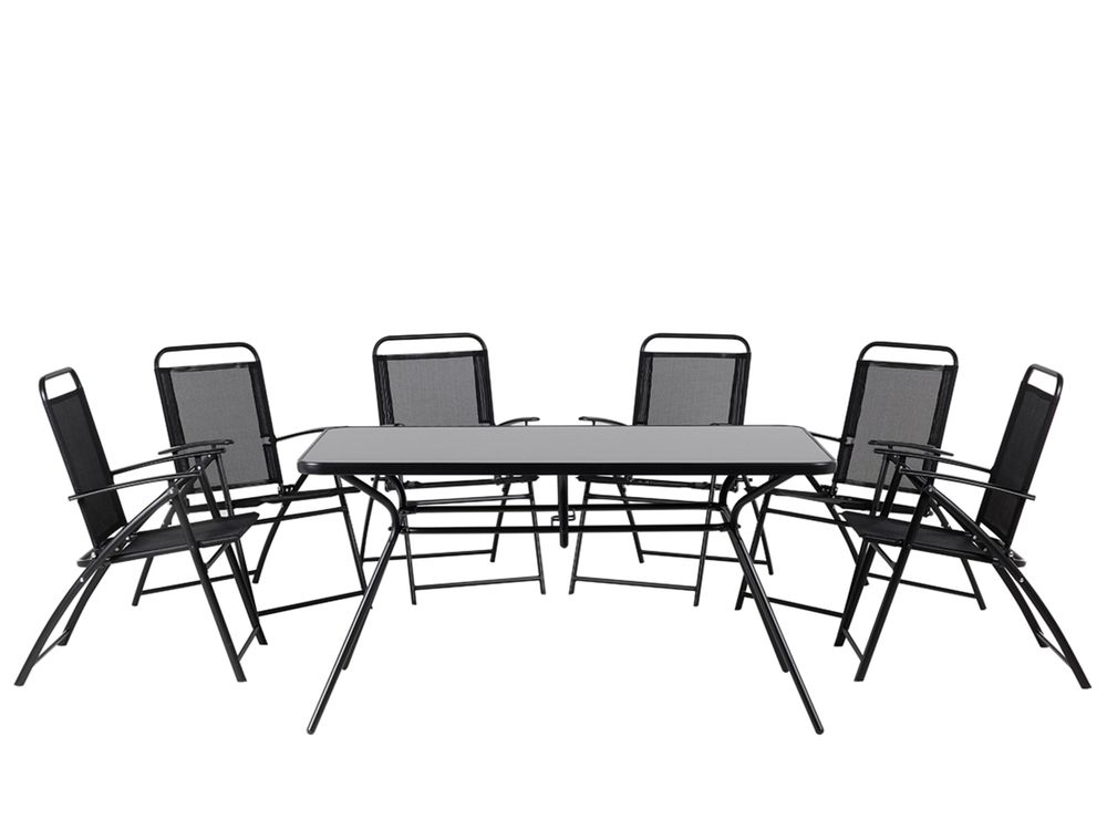 Garden Dining Set 6 Seater LIVO Metal Black